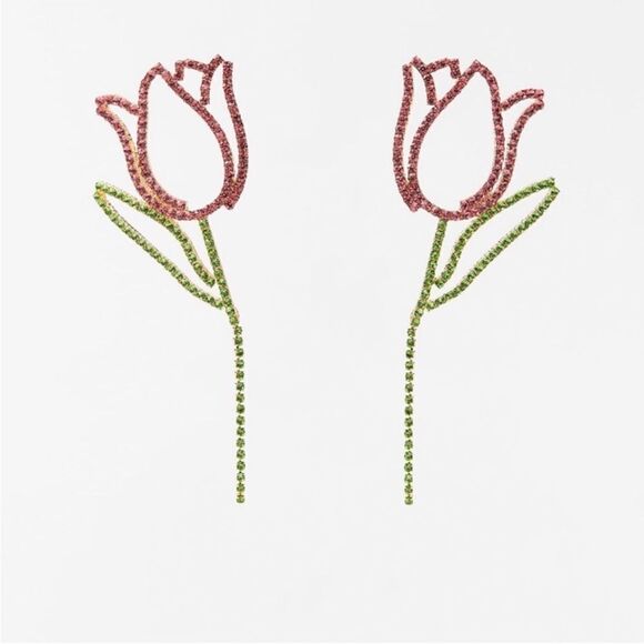 New! Zara Rhinestone Tulip Earrings - Picture 2 of 5